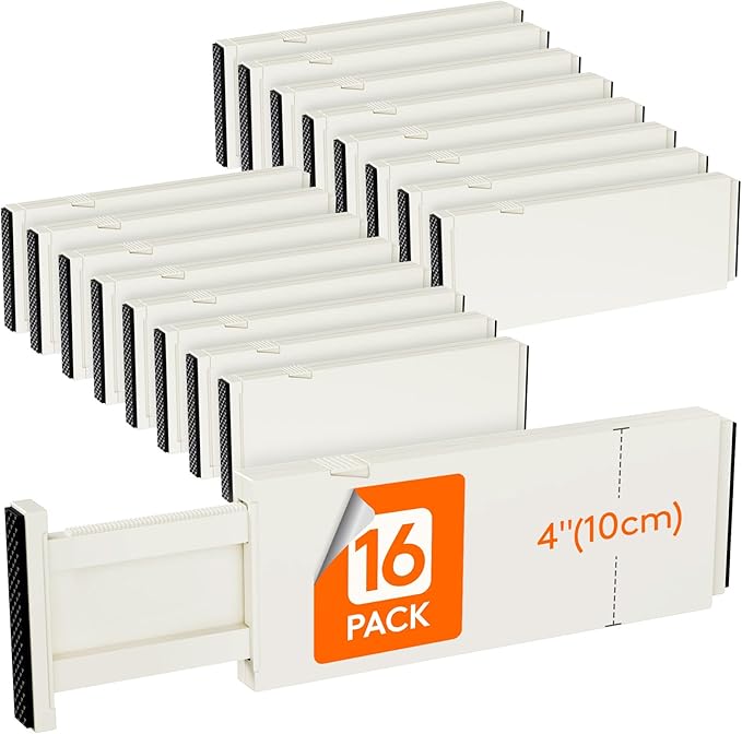 Lifewit 16 Pack Drawer Dividers 4" High, 11-17" Adjustable Drawer Organizers for Clothes, Expandable Dresser Separators in Bedroom/Bathroom/Kitchen/Fridge/Office Organization and Storage, Beige-DeskLoop Office