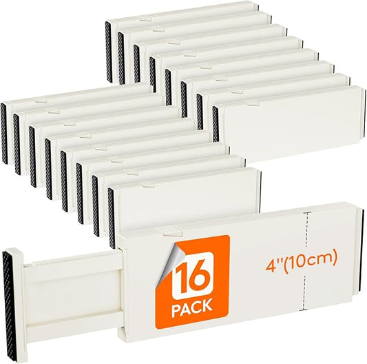 Lifewit 16 Pack Drawer Dividers 4" High, 11-17" Adjustable Drawer Organizers for Clothes, Expandable Dresser Separators in Bedroom/Bathroom/Kitchen/Fridge/Office Organization and Storage, Beige-DeskLoop Office