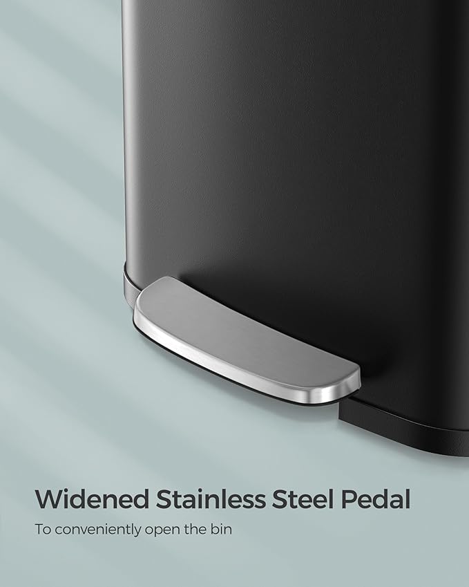 SONGMICS Kitchen Trash Can, 18-Gallon Stainless Steel Garbage Can, with Stay-Open Lid and Step-on Pedal, Soft Closure, Tall, Large and Space-Saving, Black ULTB520B68-DeskLoop Office