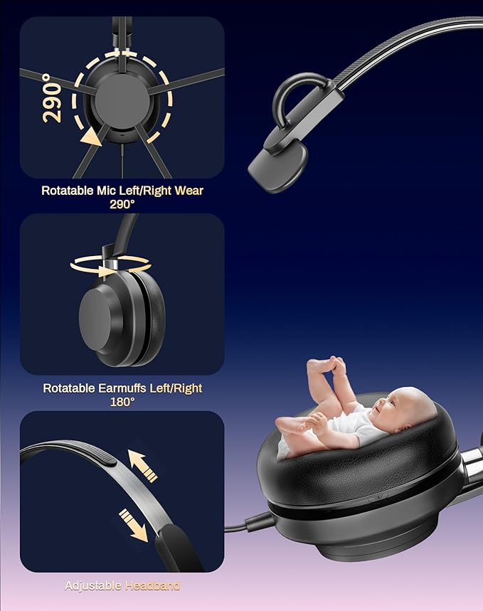 USB Headset with Microphone for PC & Laptop - Noise Reduction On-Ear Wired Headphones with in-Line Volume Control, Call Answer Button for MS Teams, IP Phones, Work, Zoom, Skype-DeskLoop Office