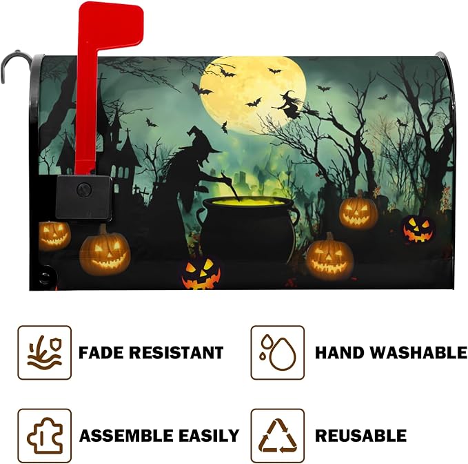 Halloween Witch Mailbox Covers Magnetic Castle Bat Fall Pumpkin Mailbox Cover - Image 7