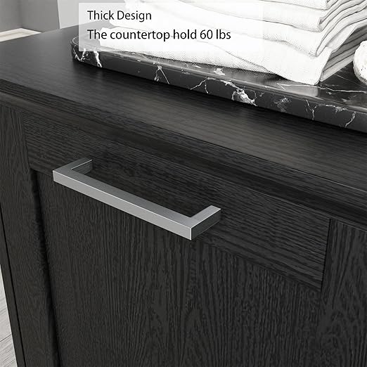 OLD CAPTAIN Wooden Tilt Out Trash Cabinet, Wooden Kitchen Garbage Can Free Standing Holder, Black Finish…-DeskLoop Office