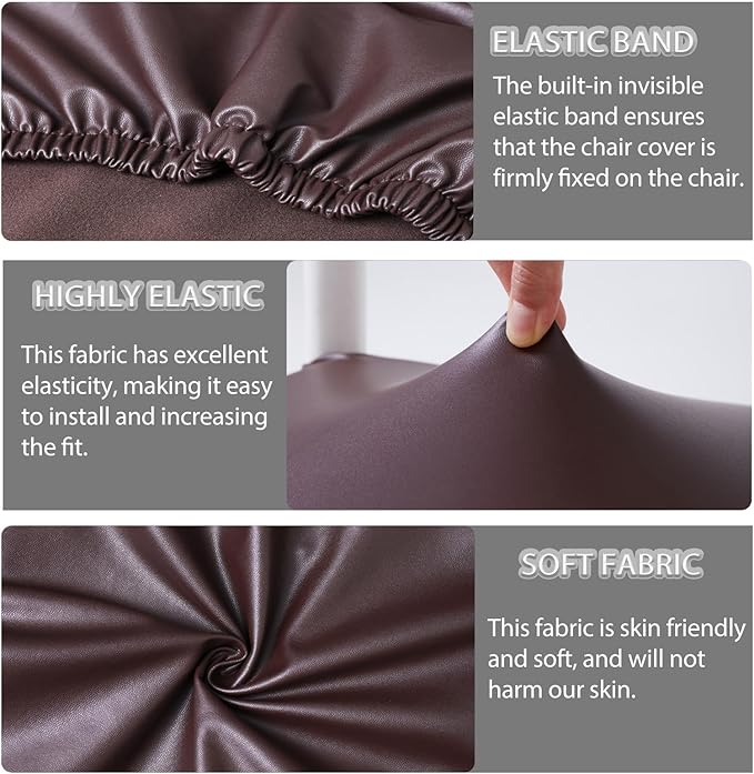 CWK Waterproof PU Leather Dining Chair Covers Set of 1-Stretchable Chair Seat Slipcovers, Removable & Washable Protector for Dining Room,Home,Office,Wedding,Rear Covers (PU-Coffee)-DeskLoop Office