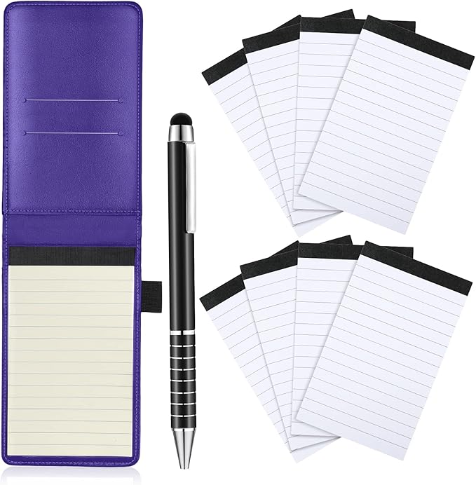Outus 10 Pcs Pocket Notebook with Pen Set Included Mini Pocket Notepad Holder with 50 Lined Sheets, Metal Pen, 8 Pcs 3 x 5 Inch Memo Book Refills, 30 Lined Paper Per Note Pad (Purple)-DeskLoop Office