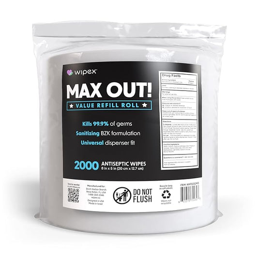 Wipex Max Out Sanitizing Wipes for Gyms - 2000 Wipes Economy Size Refill Rolls for Dispensers, 5"x8" - Ideal for High Volume Commercial Wellness Centers, Schools, Public Facilities & Studios-DeskLoop Office