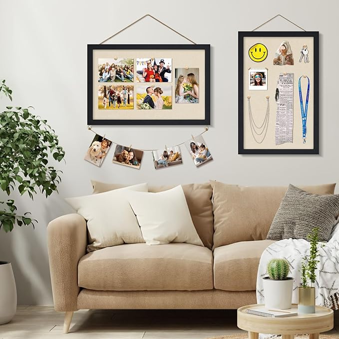 Egofine Cork Board Bulletin Board with Linen, 16x11 Wood Frame Pin Board Wall Decor, 2 Pack Cork Boards for Walls, Hanging Horizontal or Vertically for Office Home Decor School Kitchen, Black-DeskLoop Office