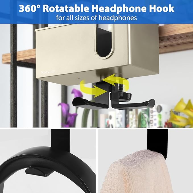 ROSLINE 3-in-1 Clip-on Desk Organizer - Pen, Headphone, and Cup Holder for Expanding Office and Gaming Space (Champagne)-DeskLoop Office