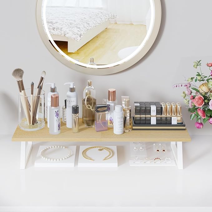 TEAMIX 31.5 inch Dual Monitor Riser - Wide TV Stand for 2 Monitors - Wood & Steel Desktop Riser for Dual Screen Office Desk Organization-DeskLoop Office