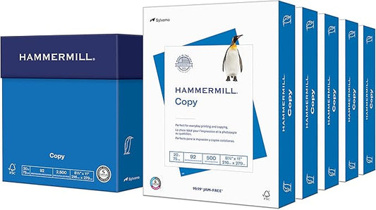 Hammermill Printer Paper, 20 lb Copy Paper, 8.5 x 11 - 5 Ream (2,500 Sheets) - 92 Bright, Made in the USA-DeskLoop Office