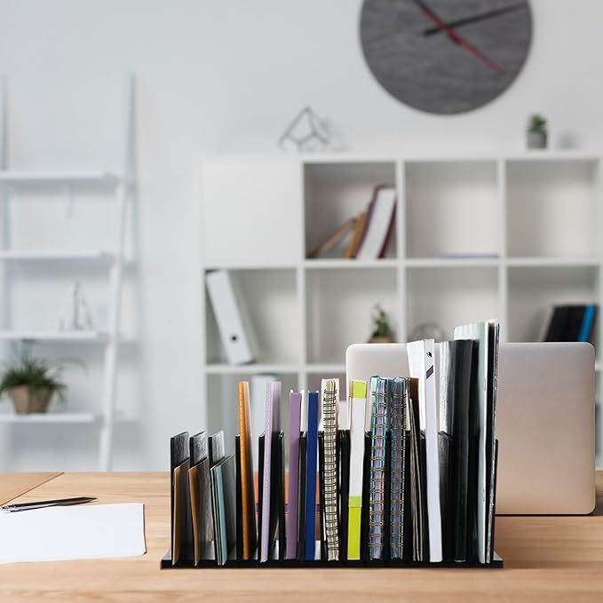 Desk Mail Organizer Wood File Holders 15 Slots Desk Organizer Countertop Letter Sorter Desktop Mail Paper Holder Folder Filing Cell Phone Document Storage Tray(Black)-DeskLoop Office