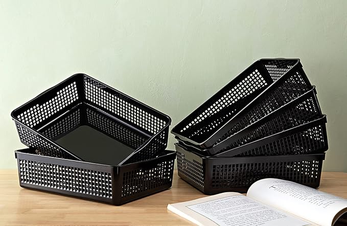 A4 Size Plastic Storage Basket,Desktop File Paper Letter Organizer Tray, 6-Packs (Black)-DeskLoop Office