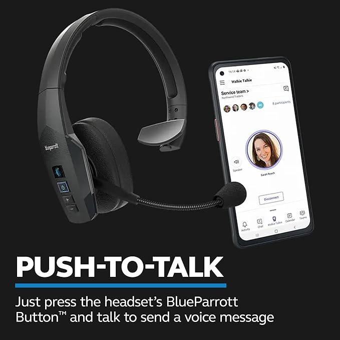 BlueParrott B450-XT Mono Bluetooth Wireless Headphones 96% Noise Canceling Over Head Trucker Headset with Mic, All Day Comfort Padded Headband, 300 ft. Wireless Range, 24 hrs. Talk Time, Black-DeskLoop Office