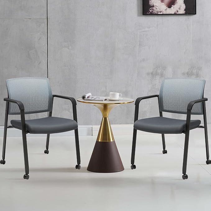 CLATINA Mesh Back Stacking Arm Chairs with Upholstered Fabric Seat and Ergonomic Lumbar Support for Office School Church Guest Reception (WithWheels Gray- 8 Pack)-DeskLoop Office