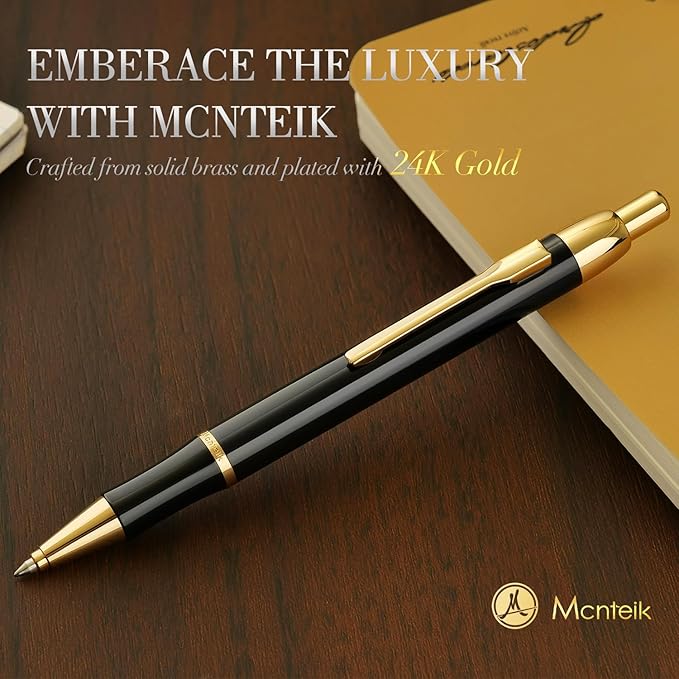 Black Gel Pen With 24K Gold Finish, Fine lacquer work, Best Men's And Women's Gift Pen Set, Professional, ADMOK Black Refill, Smooth Writing, Executive, Office, Click, Nice Retractable Pens-DeskLoop Office