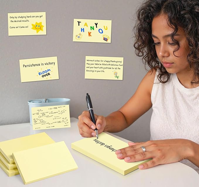 (8 Pack) Large Sticky Notes 3x5 in Yellow, 800 Pcs Self-Stick Notes,100 Sheets/Pad Super Adhesive Sticky Pads Recyclable for Home, Office, Notebook, Clean Removal-DeskLoop Office