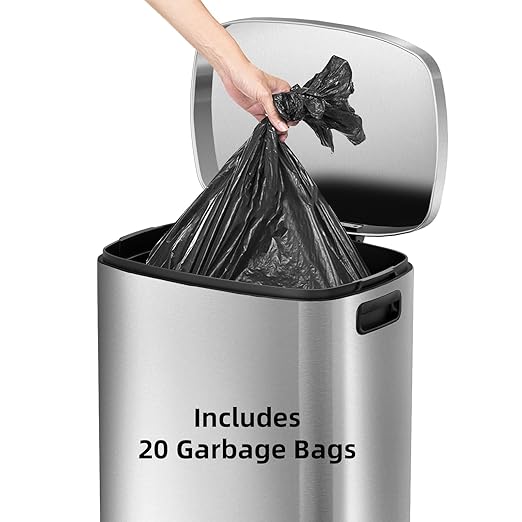 KUK 13 Gallon/50L Stainless Steel Kitchen Trash Can with Lid and Step Pedal-Large Capacity Garbage Bin with Odor Seal, Silent Close Lid, Removable Inner Bucket for Home, Kitchen, Bedroom, Silver-DeskLoop Office