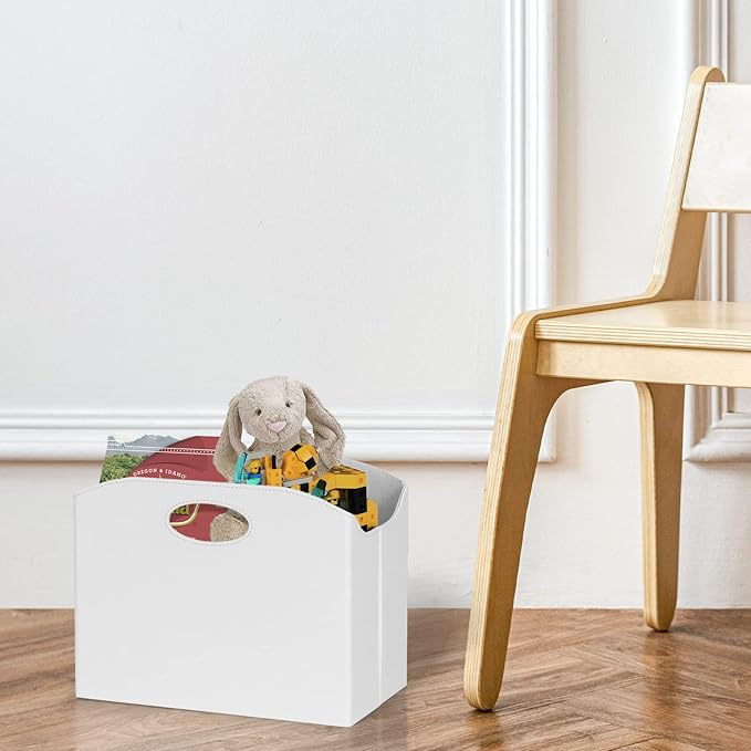 EZDeco Magazine Holder Foldable Magazine Rack Floor PU Leather File Holder Newspaper Book Storage Basket Document File Folder Organizer for Office Home (White-1)-DeskLoop Office