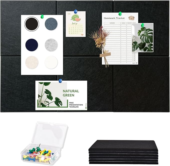 Large Cork Board for Wall with Pins, 36" x 24" Bulletin Board Self-Adhesive Pin Board | Customized 6 Packs Felt Tiles for Office Home Wall Decor, Black-DeskLoop Office