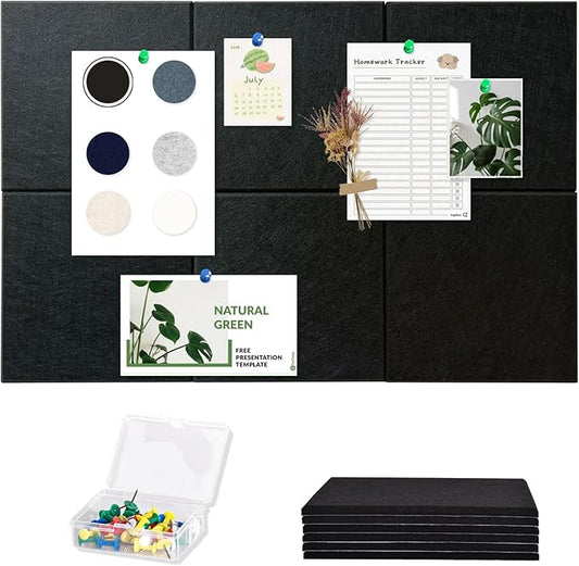 Large Cork Board for Wall with Pins, 36" x 24" Bulletin Board Self-Adhesive Pin Board | Customized 6 Packs Felt Tiles for Office Home Wall Decor, Black-DeskLoop Office