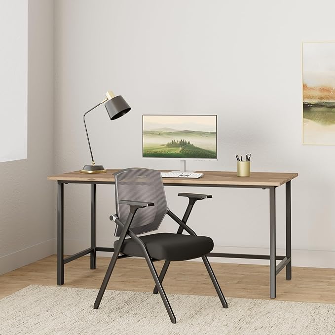 2 Pack Stackable Conference Room Chairs with Paddle Folding Office Chair Foldable Desk Chair Mesh Back and Arms for Conference Meeting Guest Reception Home Office Training Room Chair-DeskLoop Office