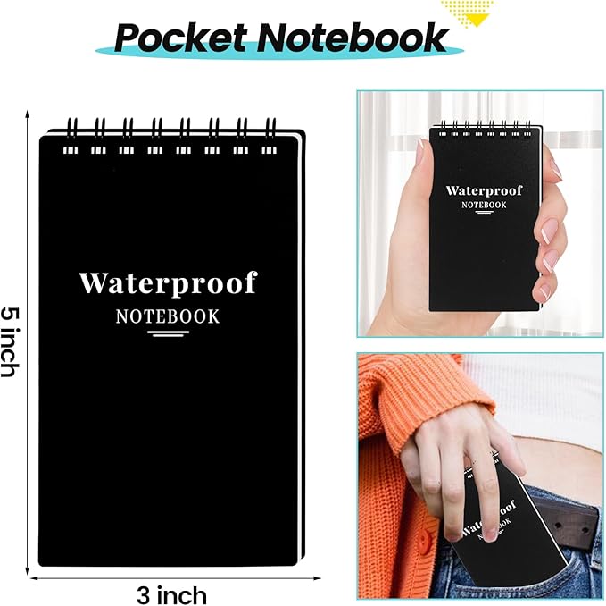 6 Pack Waterproof Pocket Notebooks, 3x5 Small Notepads, Mini Top Spiral Notebook, Lined College Ruled Paper, Tiny Memo Pads for Home, Office, Work, School, or Travel-DeskLoop Office