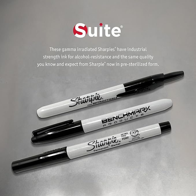Suite Benchmark Products Permanent Markers, Black, Sterile and Irradiated, 10 Markers/Pack (Retractable)-DeskLoop Office