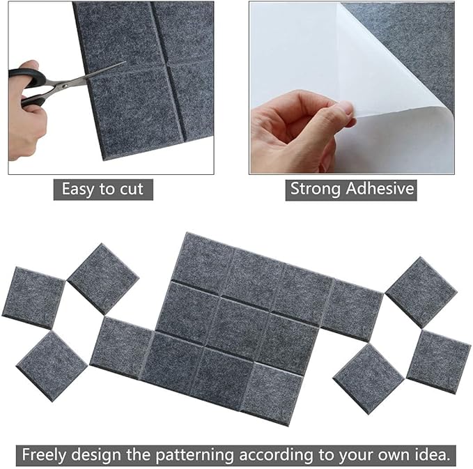 Large Cork Board Felt Board Tiles for Walls with 30 Push Pins, 11.8"x11.8" Pack of 6 Pin Board Notice Boards for Home Office Kitchen, Bulletin Board Wall Tiles for Photos Memos