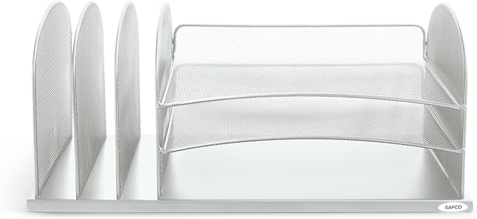 Safco Onyx Desk Organizer with 3 Horizontal and 3 Upright Trays, Durable Steel Construction, Silver-DeskLoop Office