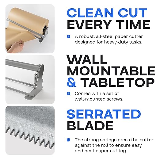 IDL Packaging 36" Kraft Paper Roll Dispenser & Cutter for Rolls up to 36" Wide and 9" in Diameter – Tabletop Reinforced Steel Paper Holder with a Cutter – for Kraft and Butcher Paper-DeskLoop Office