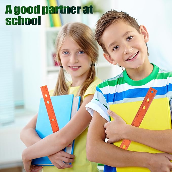 28 Pack Plastic Ruler 12 Inch Transparent Rulers - Metric Bulk for Kids School Office Classroom, Orange-DeskLoop Office