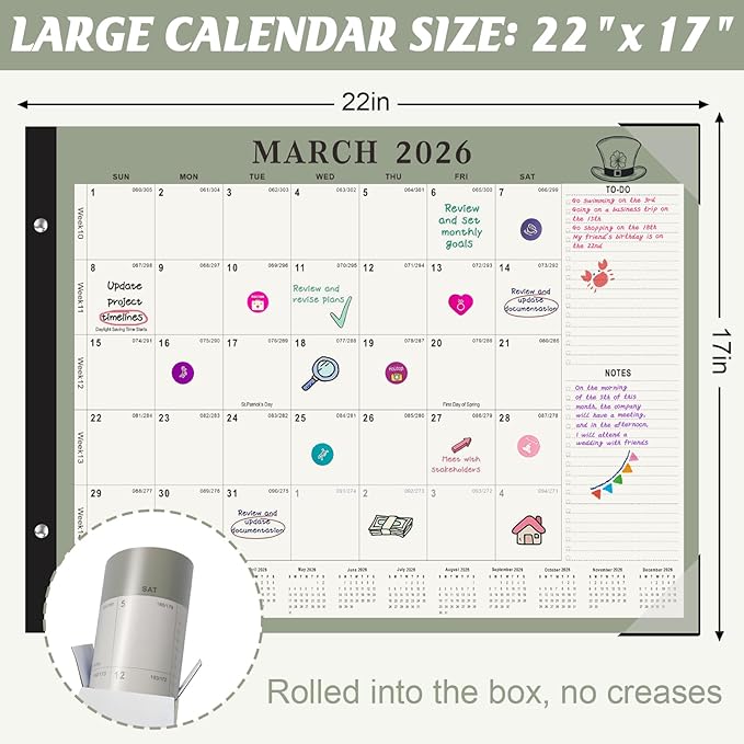 Gannyfer Desk Calendar 2025-2026, Large 18 Monthly Calendar 2025 22" x 17", July 2025 - Dec 2026, Academic Desktop Pad Calendar with To-Do List and Notes, Plastic Cover, Thick Paper, for Planning and Organizing(6 Stickers)-DeskLoop Office