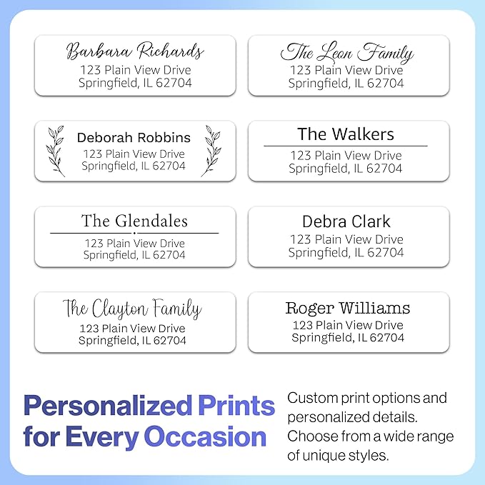 100 Personalized Address Labels - Glossy White Return Address Label 2.5" x 0.75'', Stylish Fonts for Envelopes & Packages, Customizable Labels for Home or Office Use-DeskLoop Office