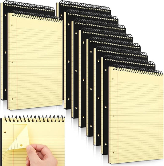 10 Packs 8.5" x 11" Top Spiral Notebook with 3 Hole Punched Legal Pads College Ruled Notepad 50 Sheets Hard Cardboard Paper Wirebound Notepad for Office School Business (Yellow)-DeskLoop Office