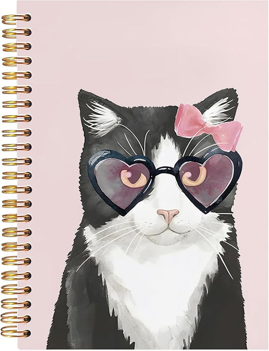 BearCake Black Cat Notebook,Cat Gifts for Women Cat Lovers,A black cat with glasses Cat Journal,Cute fun Black Cat Gifts,Cat Mom Gifts,Cat Lady Gifts,Cute Notebook,Hardcover Spiral Notebook 5.5x8.3-DeskLoop Office