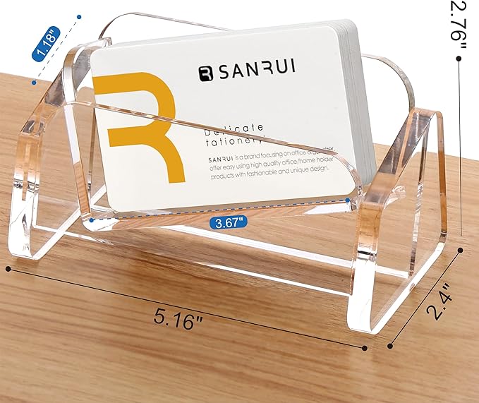 SANRUI Acrylic Business Card Holder for Desk, 1 Tier Clear Tilt Business Name Card Display Holders Stand Storage Organizer Fits 50-60 Business Cards (Horizontal, 1-Slot)-DeskLoop Office