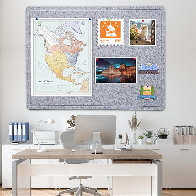 Large Bulletin Board - 48 X 36 inches Decorative Felt Pin Board - 4' x 3' Cork Board Alternative for Wall - Foldable Photo Board Self-Adhesive Vision Board Prayer Board with 30 Pushpins - Silver Gray-DeskLoop Office