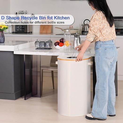 Efluky Recycling Bin 100L, 26 Gallon, Beige, D-Shaped, Oxford Fabric, 17.32"L x 12.9"W x 11.46"H, 2 Removable Inner Bags, Lightweight, Open-Top, Cycling, Kitchen-DeskLoop Office