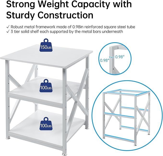 Large Printer Stand with Height Adjustable Storage Shelf, 23.6 x 23.6 Inches Square Printer Table with Industrial Wheels, Multi-use 3 Tier Rolling Printer Cart for Home Office - White-DeskLoop Office