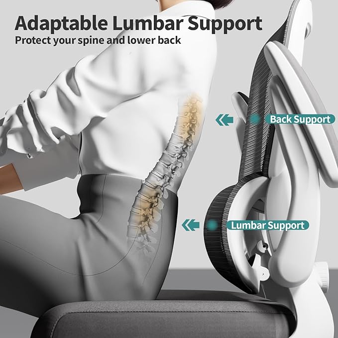 TRALT Office Chair - Ergonomic Desk Chair with Adjustable Lumbar Support, Mesh Computer Chair, Executive Chairs for Home Office Comfortable Lumbar Support (White)-DeskLoop Office