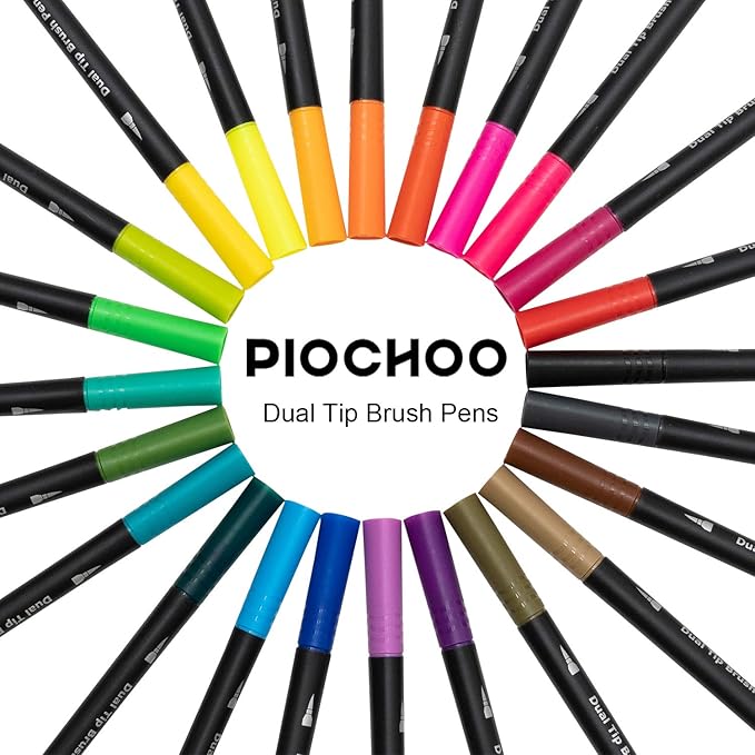 Dual Brush Marker Pens,24 Colored Markers,Fine Point and Brush Tip for Kids Adult Coloring Books Bullet Journals Planners,Note Taking Coloring Writing-DeskLoop Office