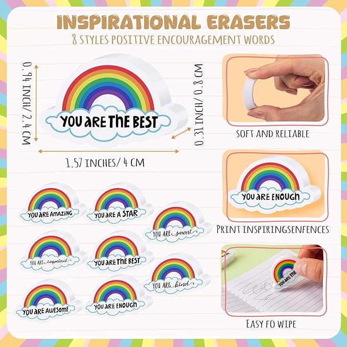 50 Pcs Inspirational Erasers Bulk Mini Pencil Erasers Gifts for Teacher Motivational Office Party Favors Supplies-DeskLoop Office