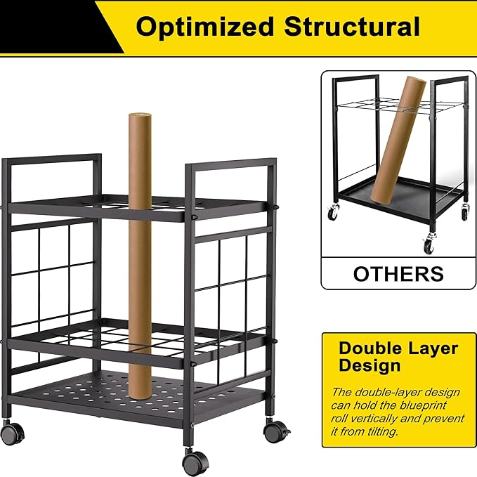 Blueprint Storage Rack, Blueprint Holder with Wheels, Used for Storing Blueprint/Carpet/Map/Poster/Architectural Construction Plan, 20 Slots(3.2" x 3.2"), Silent wheel for Home, Office, School(Black)-DeskLoop Office