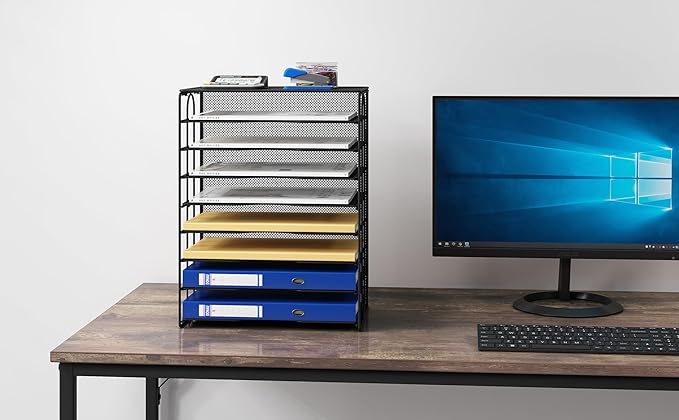 EasyPAG Mesh Desk Tray Organizer 8 Slot Classroom Office Desktop File Paper Sorter, Black-DeskLoop Office