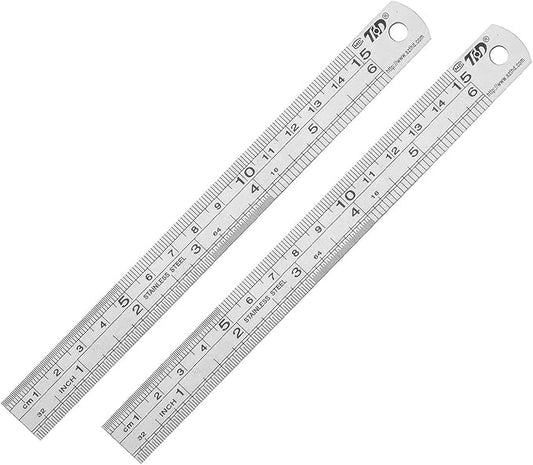 ZZTX Metal Straight Edge Ruler Set - Stainless Steel, 6 Inch, Bulk 2 Pack-DeskLoop Office