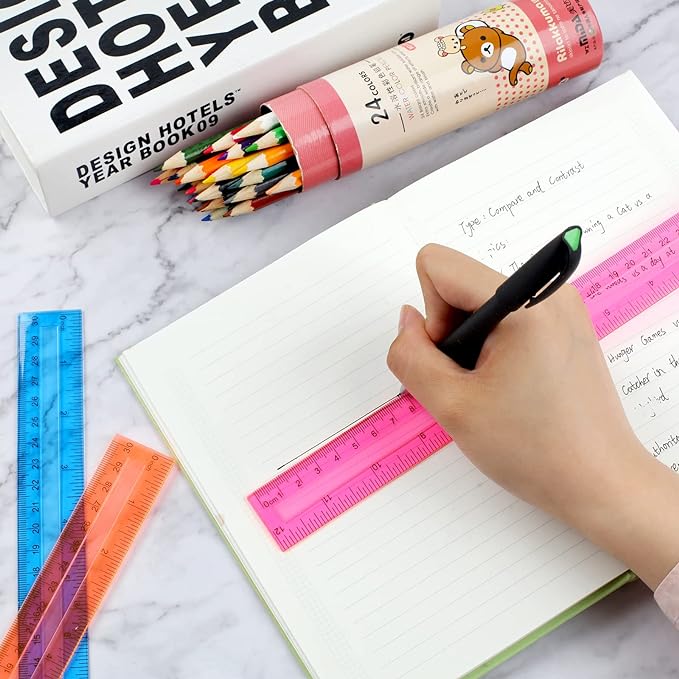 30PCS Clear Ruler, 12 Inch Plastic Rulers for School, Home, or Office, Clear Plastic Rulers, Assorted Colors.-DeskLoop Office