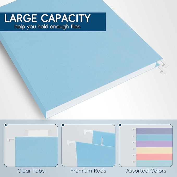Hanging File Folders, 25 Pack Letter Size File Folders with 1/5-cut Tabs, Office Essentials for Filing Cabinet & Desk Storage-DeskLoop Office