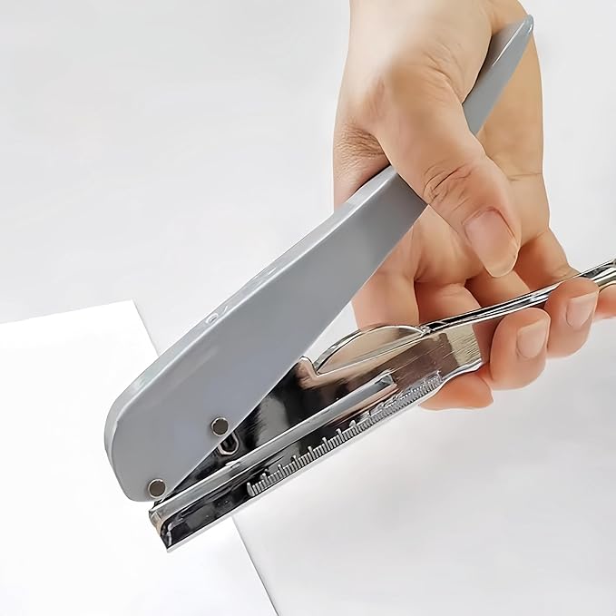 1 Pack 1/4 inch (6mm) Single Hole Punch Heavy Duty Round Hole Paper Puncher 2 Inch Reach Deep Throat Hand Held Long Hole Punch for Paper ID Cards PVC Tags Plastic Cardboard, Grey-DeskLoop Office