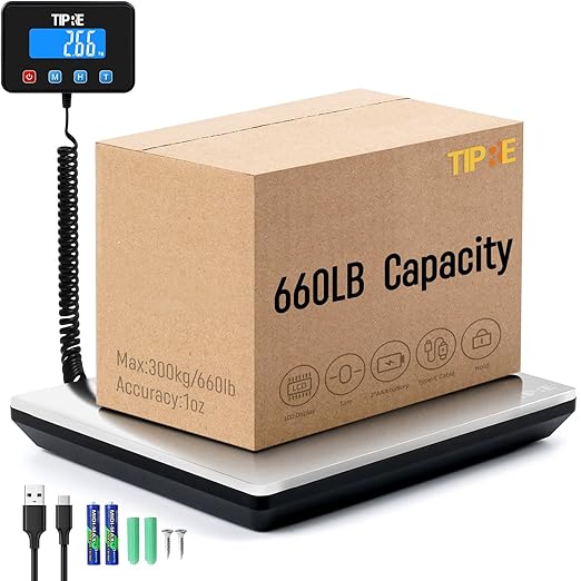 Digital Shipping Postal Scale 660lb/1oz Accuracy! Heavy Duty Postage Scale Extra-Large Capacity Stainless Industrial Scale for Small Business, Warehouse, Home, Battery&Charging Cable Included-DeskLoop Office