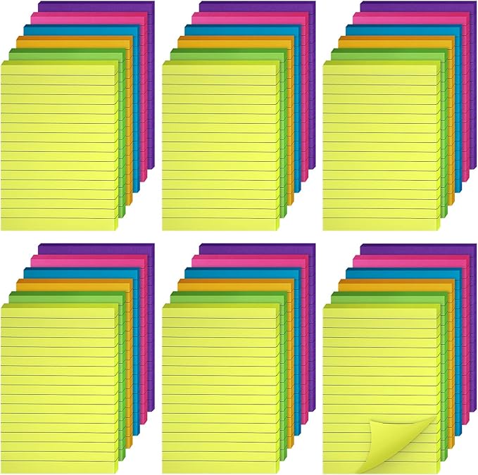 Outus 36 Pack Lined Sticky Notes 4 x 6 Inch Colorful Note Pads Back to School Lines Bright Ruled Self Sticky Pads Memos for Teacher School Classroom Office Supplies, 6 Colors (Fresh Color)-DeskLoop Office