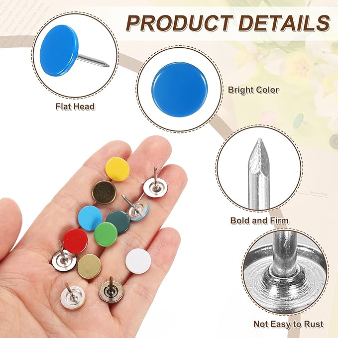 uxcell 100Pcs Upholstery Tacks, 11mmx15mm Flat Head Thumb Tack Decorative Furniture Nails Push Pins for Furniture Sofa Headboards, Blue-DeskLoop Office